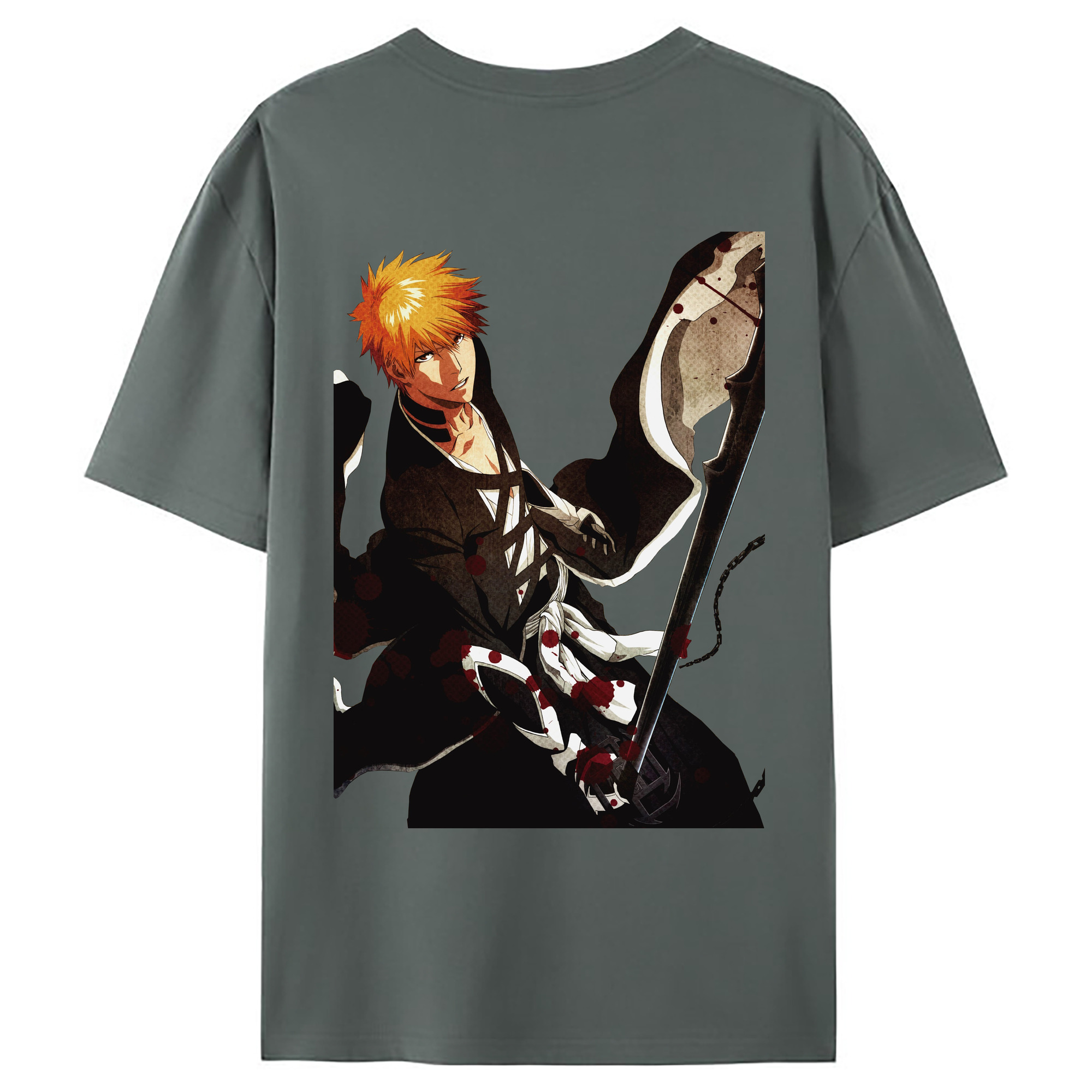 （画像用） ブリーチ 黒崎一護（くろさき いちご）BLEACH Kurosaki Ichigo 綿100％ メンズ半袖Tシャツ（バックプリント） 通気性